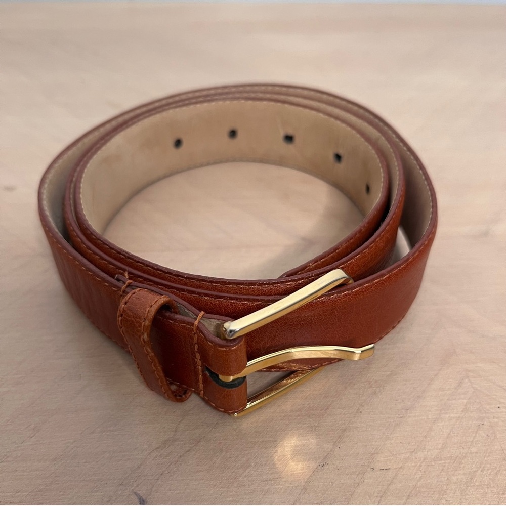 Warm Brown Leather Dress Belt with Gold-tone buckle Glazed Cowhide Men's 38"